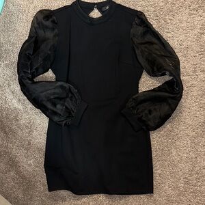 Lulu's Black Dress with Puff Sleeves